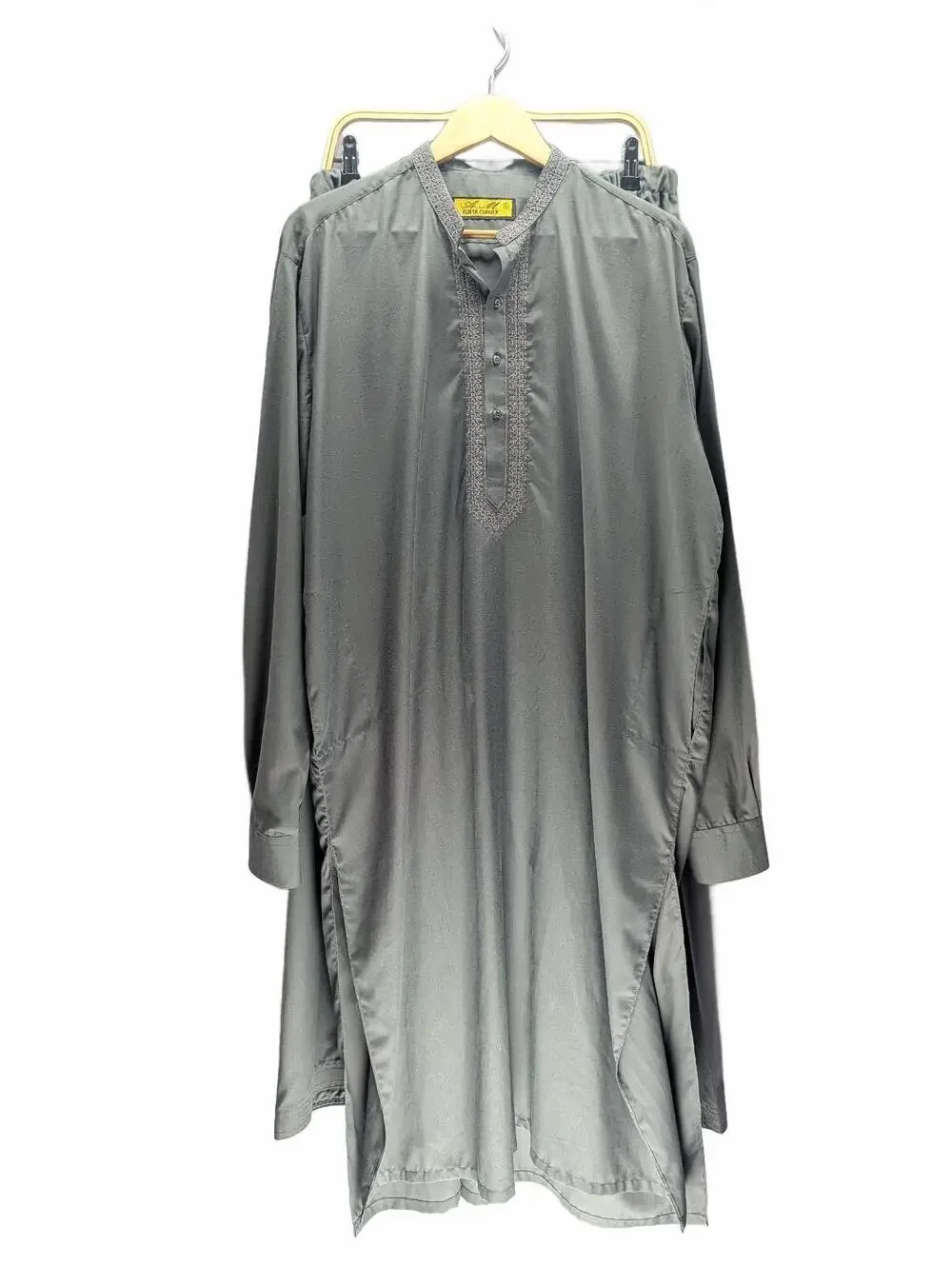 Traditional Men's Grey Shalwar Kameez Set with Embroidered